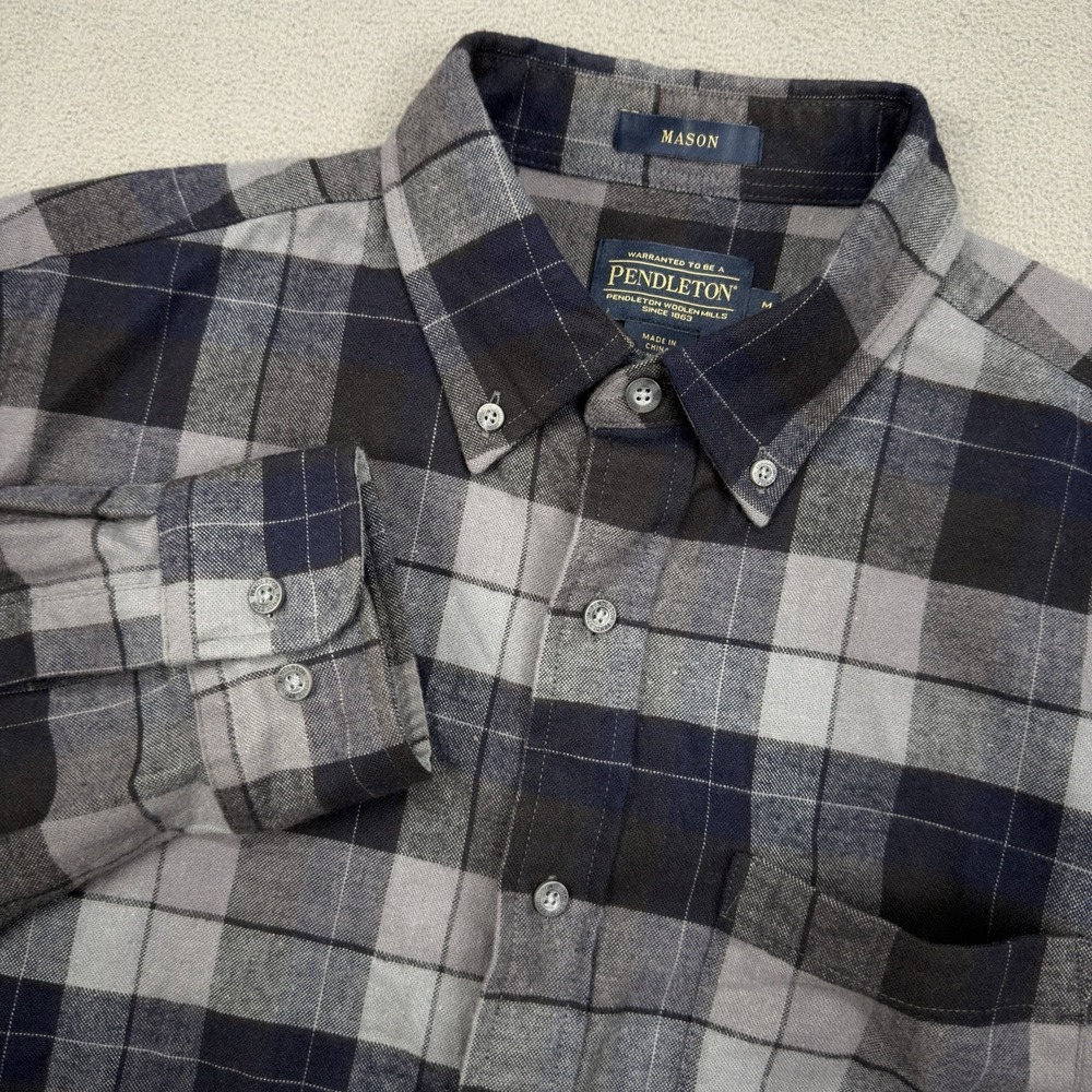 Pendleton Shirt Mens M Blue Gray Tartan Plaid Mason Flannel Point Button Down